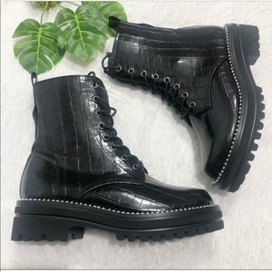 Catherine Malandrino Combat Ball Stud Lace Up Boot